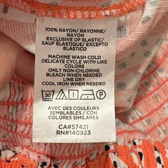 Loft Orange Leaf Dot Smocked Ruffle Strap Wide Leg Jumpsuit Size: XL Petite - Picture 9 of 10